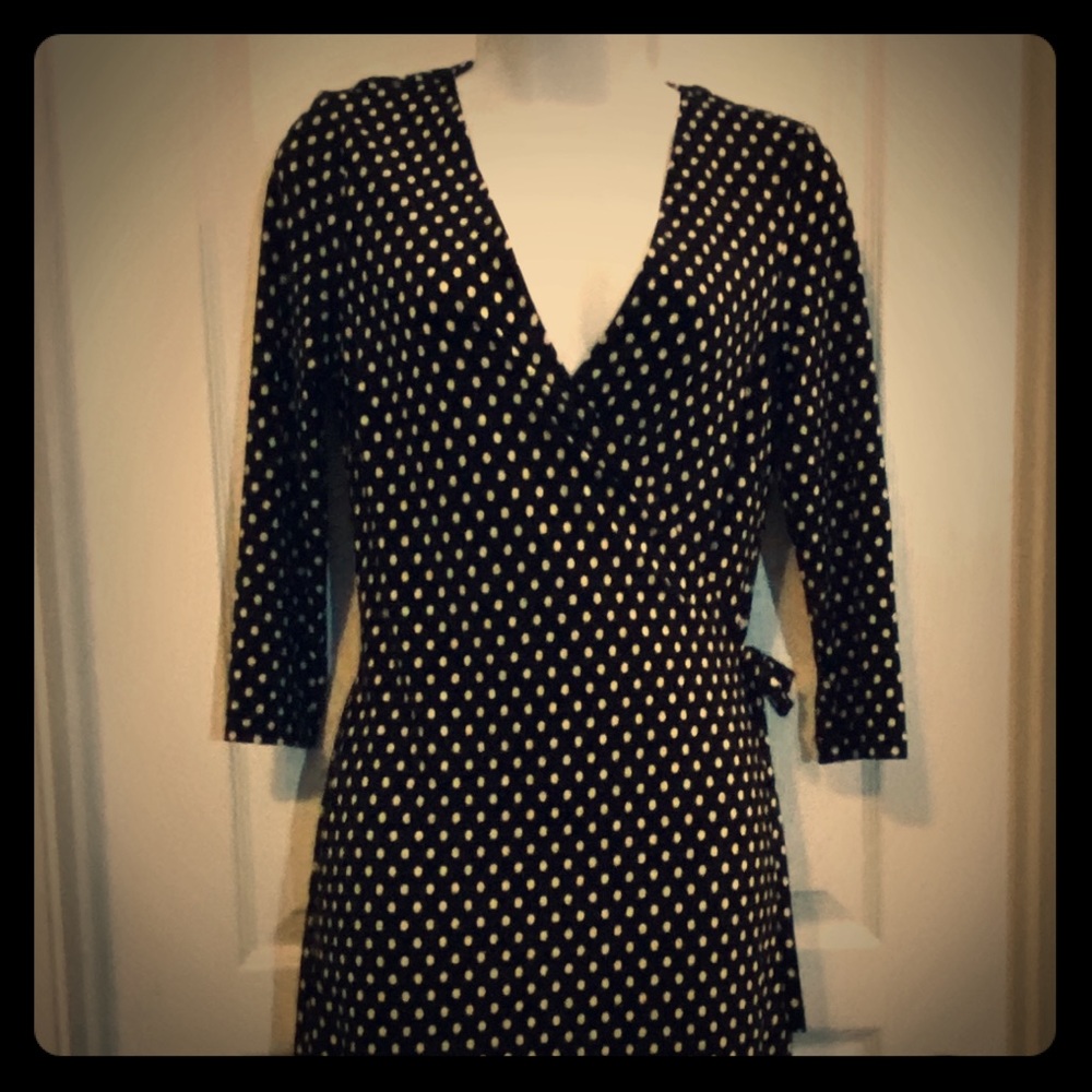 BCBG wrap dress black with white dots